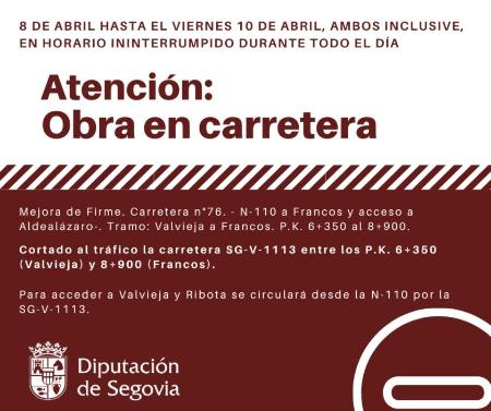 Imagen La Diputación mejora el firme de la SG-V-1113 entre Valvieja y Francos, para lo que se corta la circulación hasta este viernes